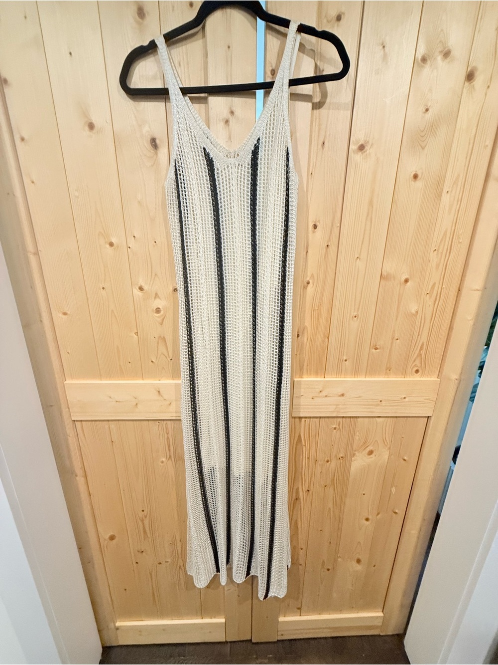 a new day Cream Maxi Dress with Black Vertical Stripes